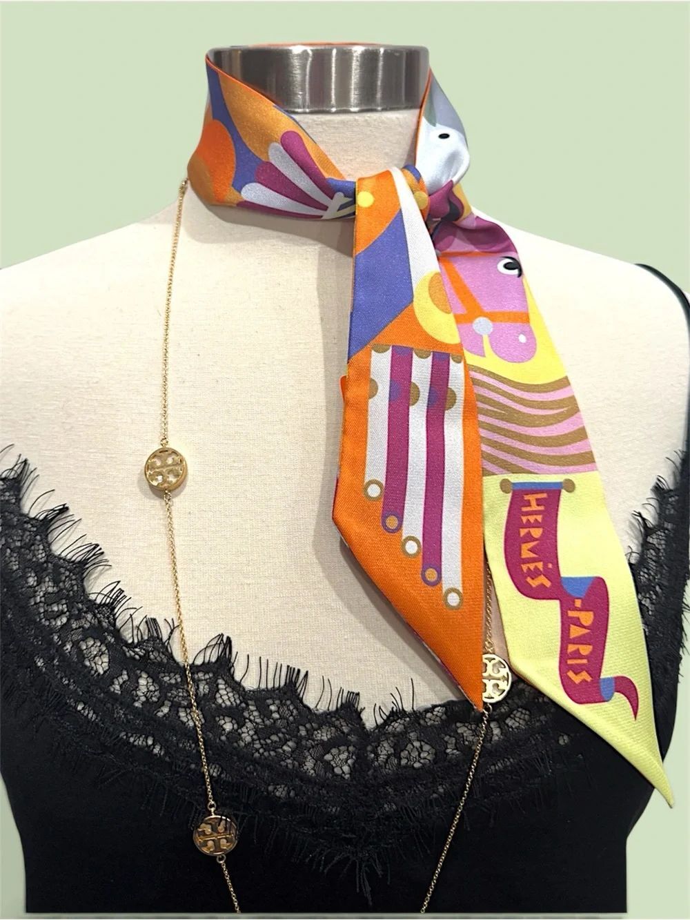 France Paris Twilly Scarf Multi Colors, Purple, Yellow, gray